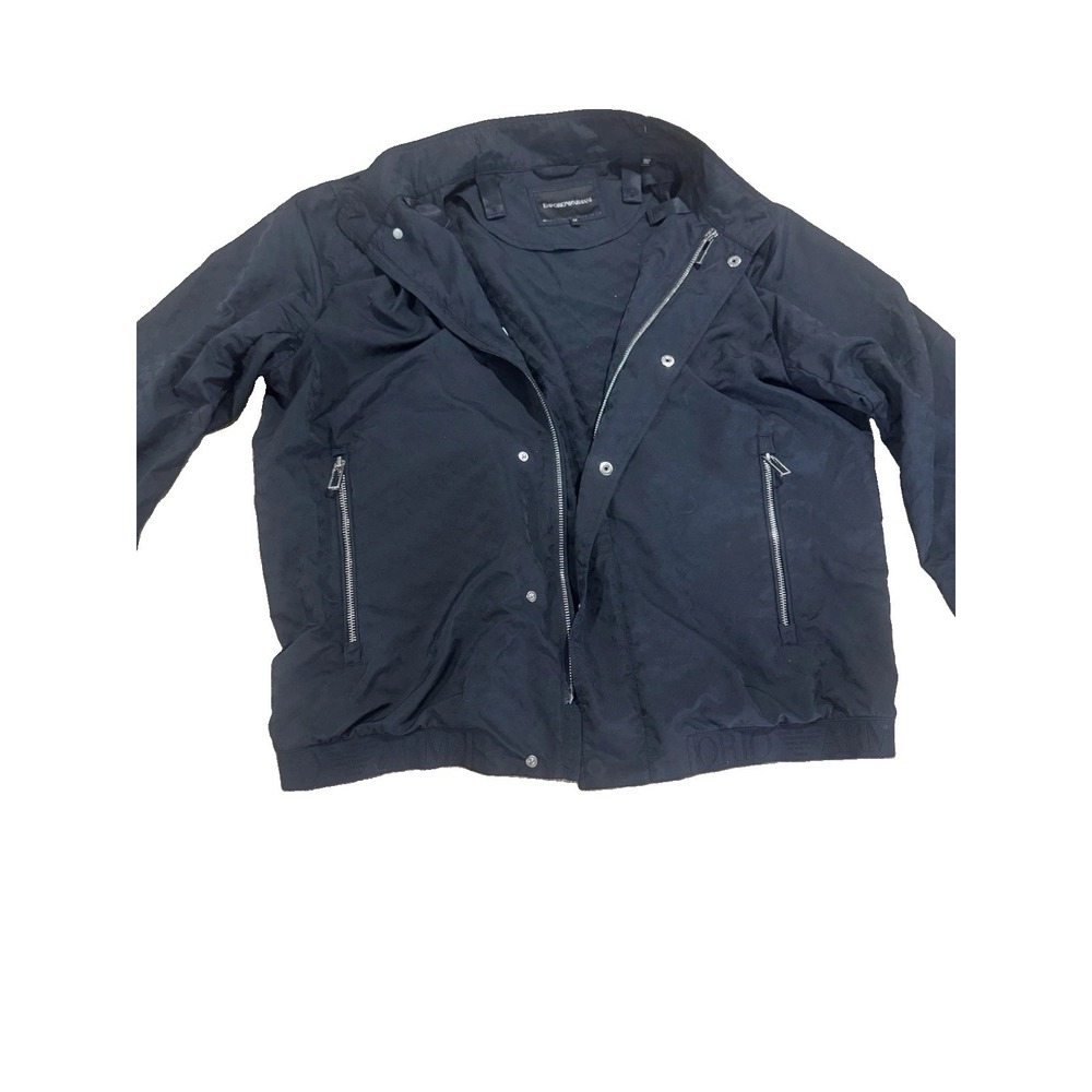 Emporio Armani Men 52 Navy Lightweight Bomber Jacket Logo Hem Authentic